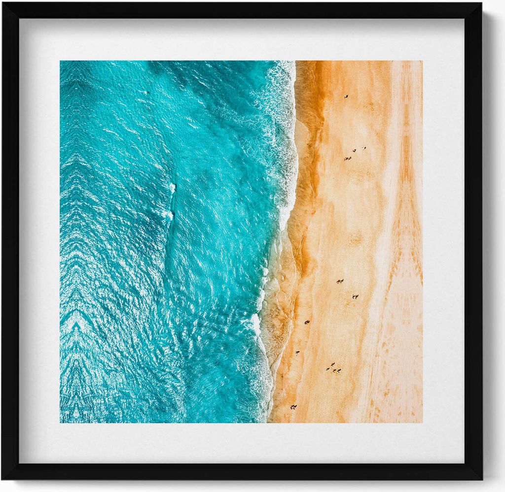 Menschen am Meeresstrand– Wandbild mit Rahmen – Gerahmtes Bild – Wanddekoration – 50x50 cm – Schwarz Rahmen