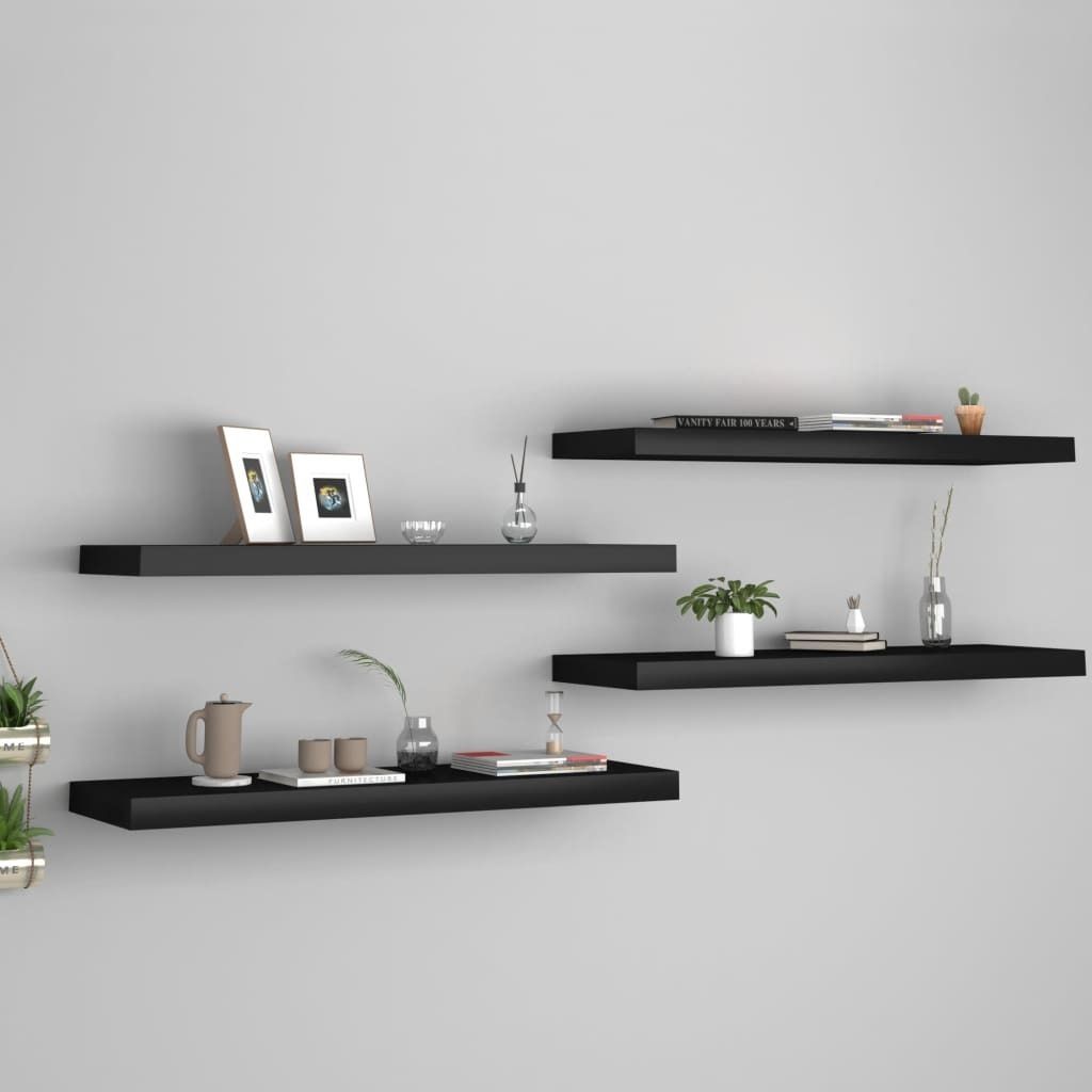Schweberegale 4 Stk. Schwarz 80x23,5x3,8 cm MDF , Wandregale Design 2024