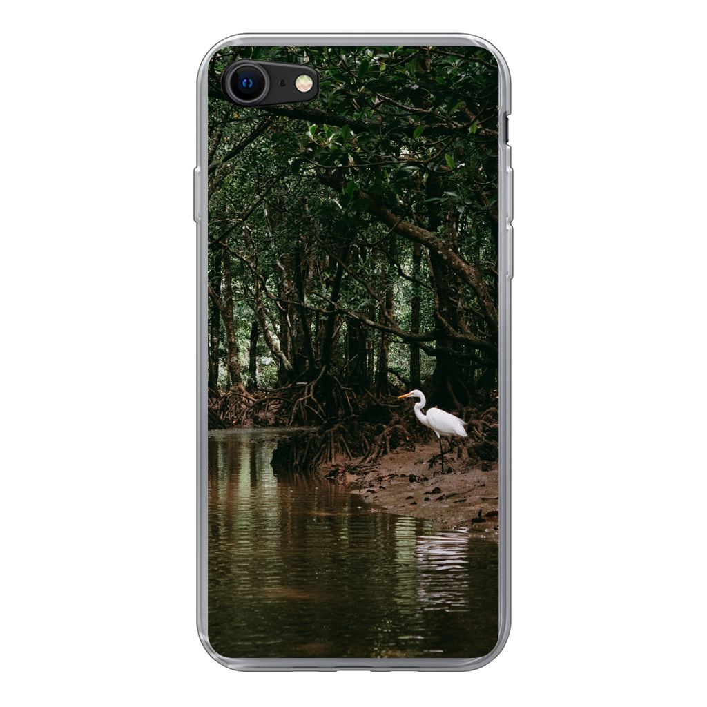 MuchoWow Handyhülle Schutzhülle Hülle für iPhone 8 Reiher - Wald - See Silikon Softcase Handy Hülle - Schutzhaube