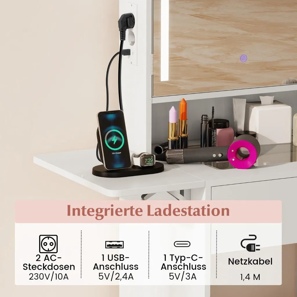Coiffeuse avec Prises Intégrées : Fini les Câbles et le Manque de Lumière