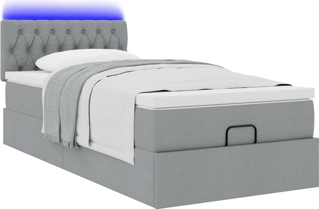 (Design 2026) Ottomane Bett mit Matratze & LEDs Hellgrau 80x200cm Stoff - HOMMIE 389315 - Klassische BettenJugendbett Tagesbett