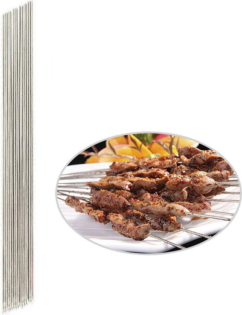 30x Edelstahl-Grillspie?e C Rundspie?e, 30?cm lang, wiederverwendbar