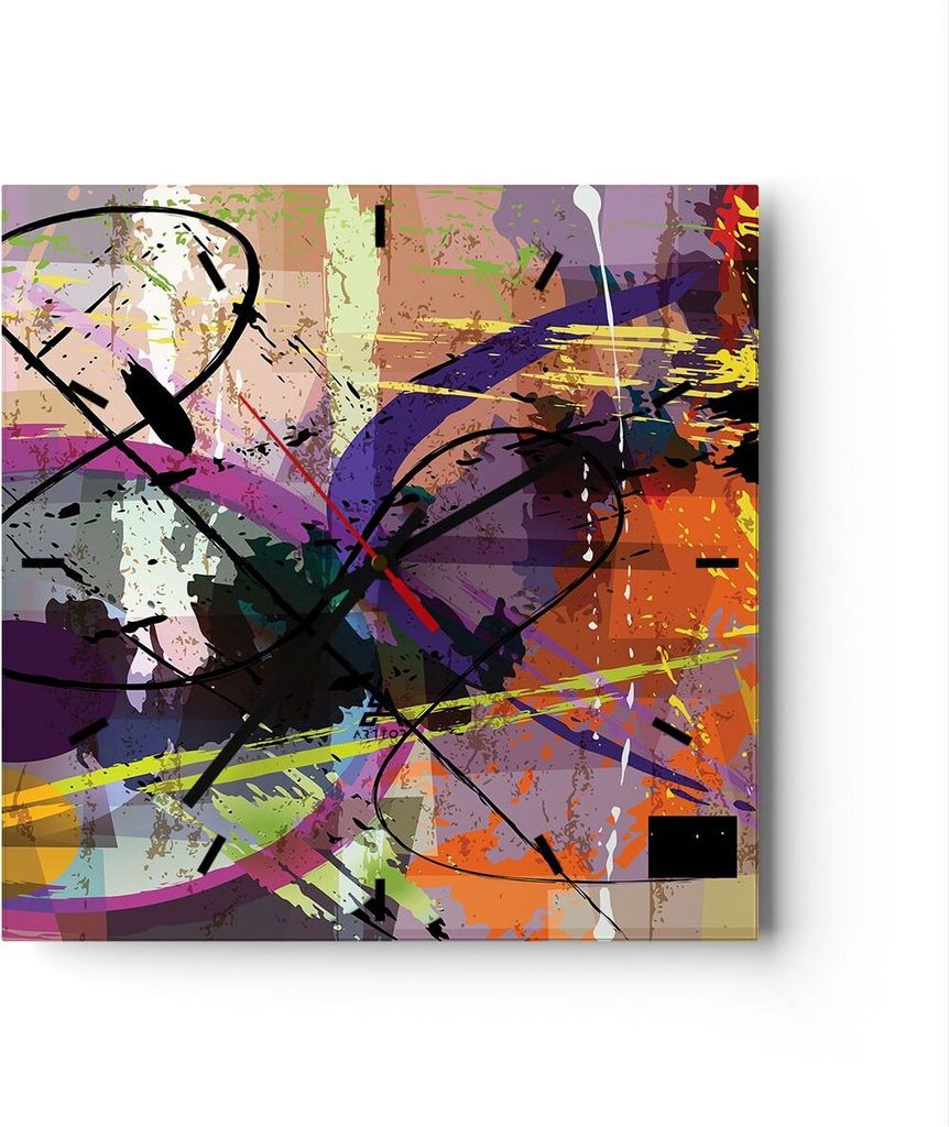 Wanduhr - Quadrat - Glasuhr - Abstraktion modern - 40x40cm - Schleichendes Uhrwerk - Lautlos - zum Aufhängen bereit - Dekoration Modern - Wanddeko...