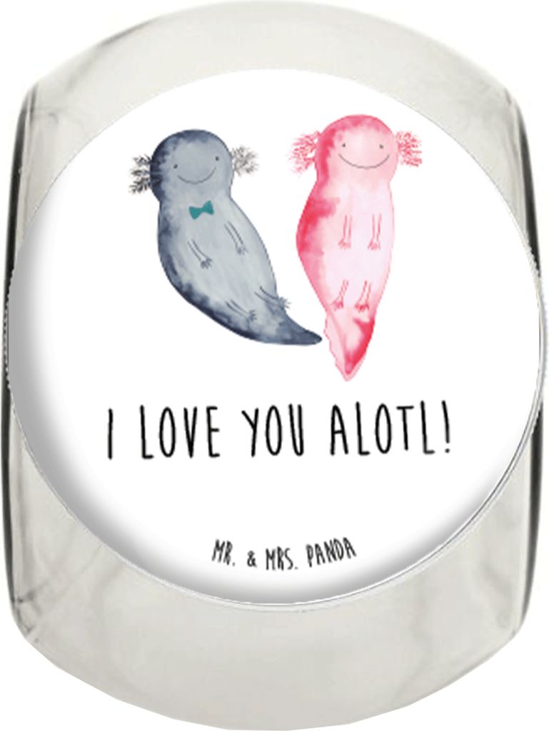 Mr. & Mrs. Panda gewürzglas Axolotl Liebe XL 2000ml - Weiß - Geschenk, Liebesbeweis, Teedose, Frischhaltedose, Bonboniere, Süßigkeitenglas, fü...