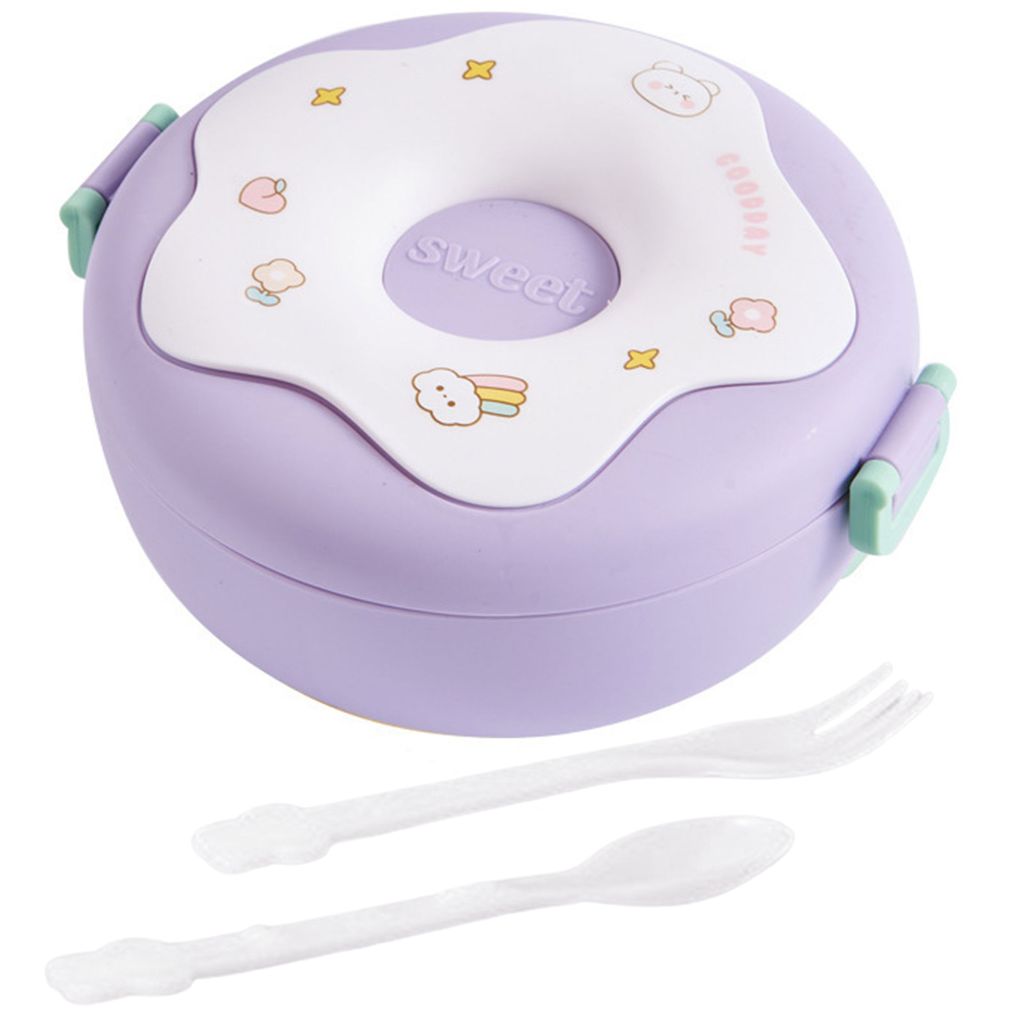Niedliche Cartoon-Donut-Lunchbox, 1000 ml, mikrowellengeeignet, Bento-Behälter mit Fächern, Studentenbedarf