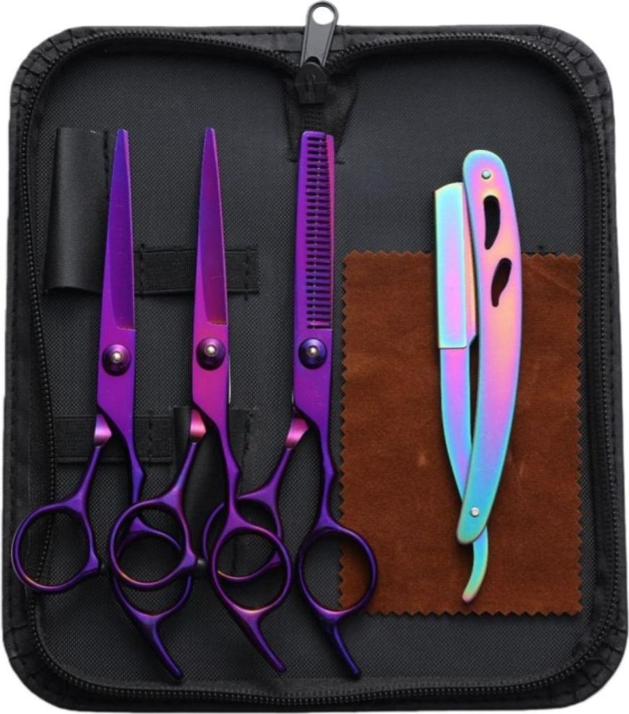INF 6 Zoll abwärts gebogene Friseurscheren Set Edelstahl Präzisionsklingen Salon 6-teilig Violett