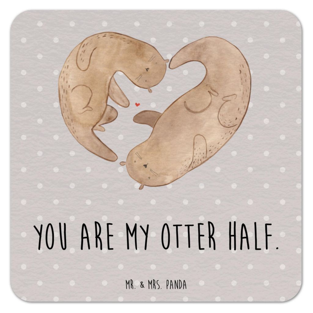 Mr. & Mrs. Panda Tischuntersetzer Otter Herz 25er Set - Grau Pastell - Geschenk, Hochzeitstag, Liebe, bieruntersetzer, gläseruntersetzer, Bierfilz...