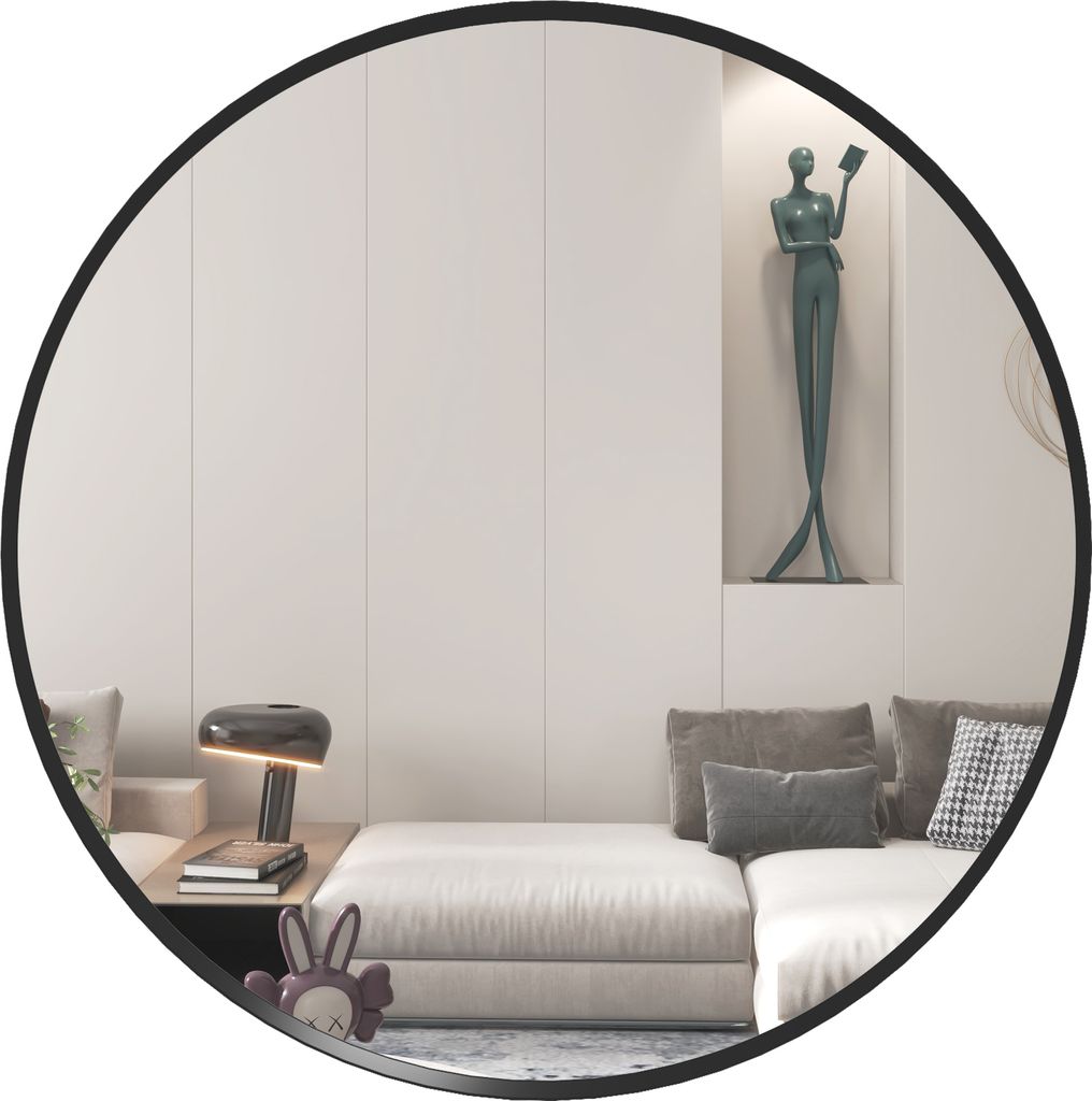 HOMCOM Wandspiegel, 60 x 60 cm Rund Badspiegel mit Aluminiumlegierungrahmen, dekorative Spiegel für Bad, Wohnzimmer, Schlafzimmer, Schwarz