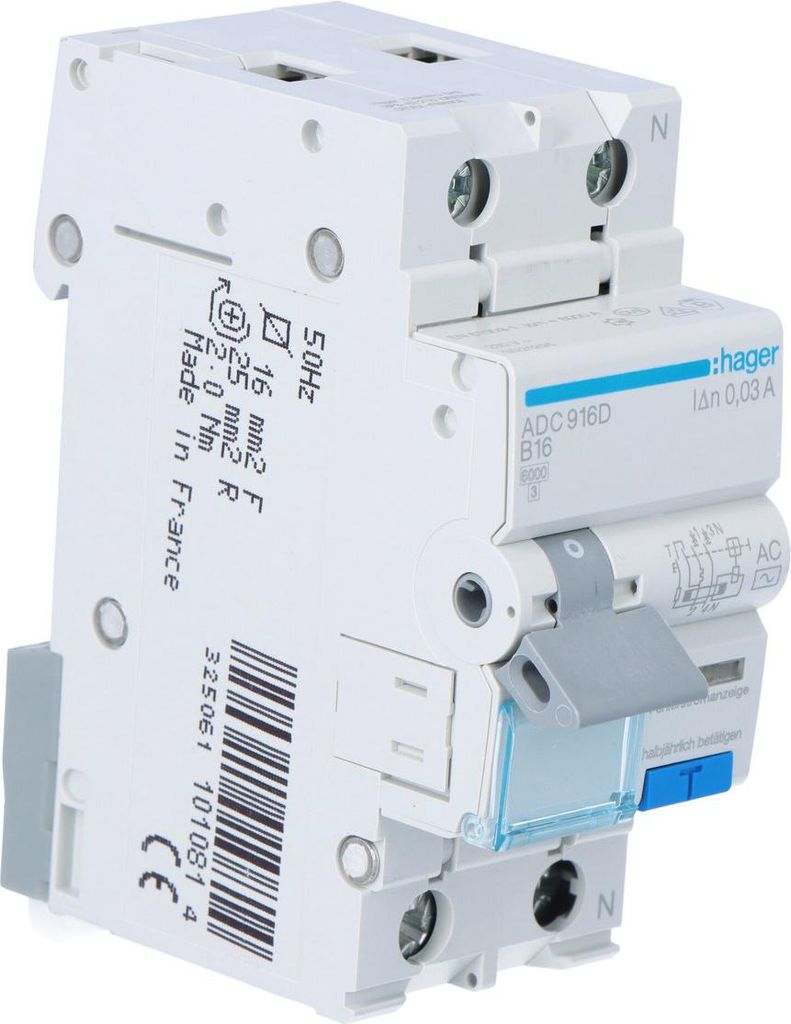 Interruttore differenziale 1P+N 6kA B 16A/30mA Tipo AC Immagine del prodotto 