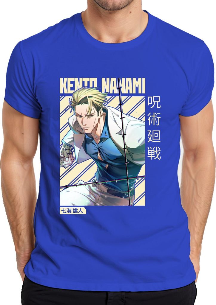 Kento Nanami Jujutsu Kaisen Anzug Krawatte Anime Geschenk Vintage Herren T-Shirt, Blau, 3XL