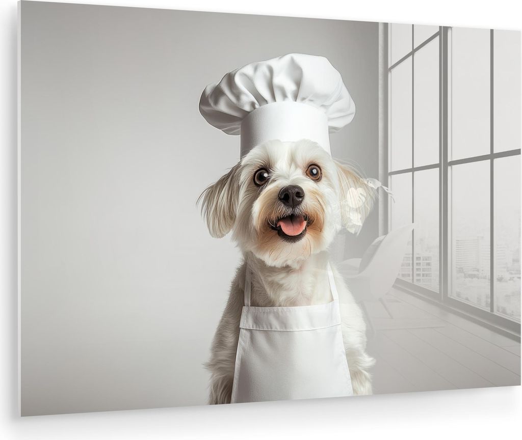 MuchoWow Glasbilder - Bilder auf Wandbild - Foto auf Glas Hund - Weiß - Koch 90x60 cm Wanddekoration aus Glas - Acrylglasbild - Acrylbilder - Wand...