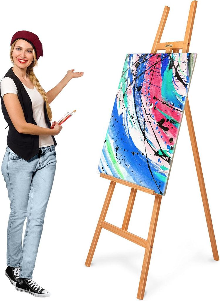 Schildersezel Atelierezel aus massivem Buchenholz Sevilla - für Leinwände bis 120 cm - Verstellbare Ezel für Künstler - Leichte Ezel für alle ...