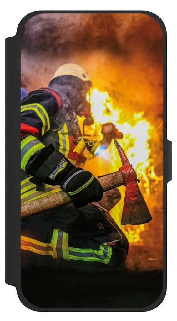 NIVOCASE Klapphülle für Apple iPhone 13 Pro Max Handyhülle aus Kunst Leder NIVOflip schwarz Feuer Feuerwehr Lebensretter