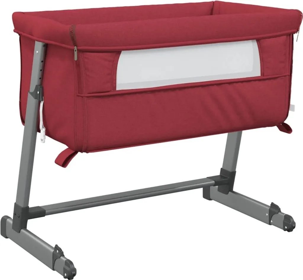 Lit bébé avec matelas Rouge Tissu en lin - Lit solide et respirant