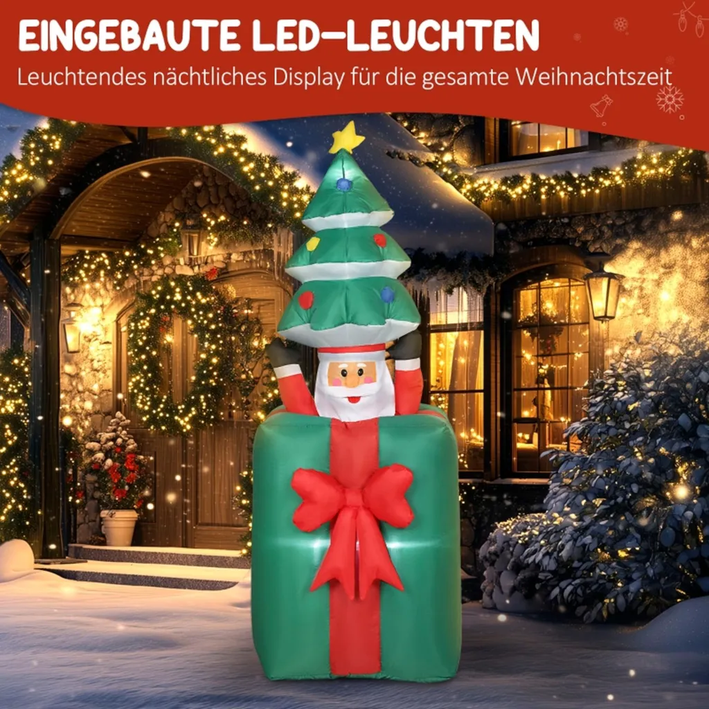 Décoration de Noël gonflable LED en polyester résistant rouge et vert - 5