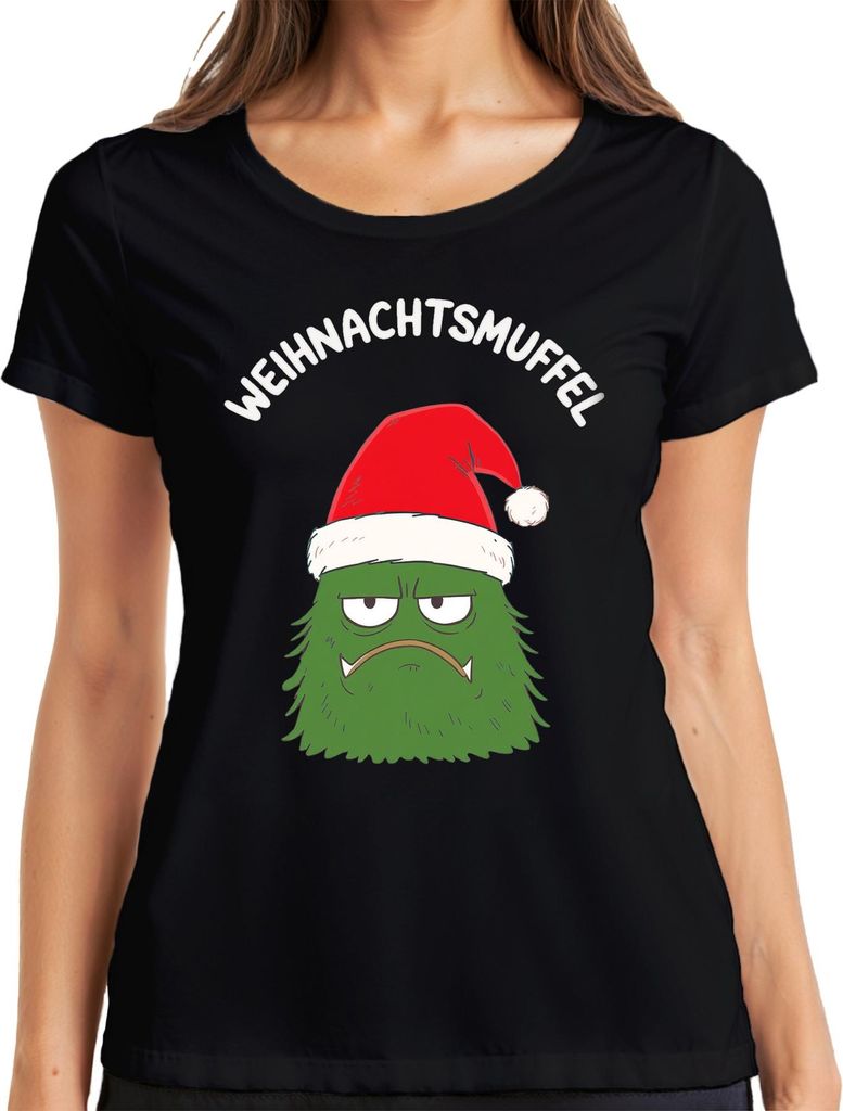 WEIHNACHTSMUFFEL Weihnachtsmonster Nikolausmütze sarkastisch Damen T-Shirt, Schwarz, 3XL