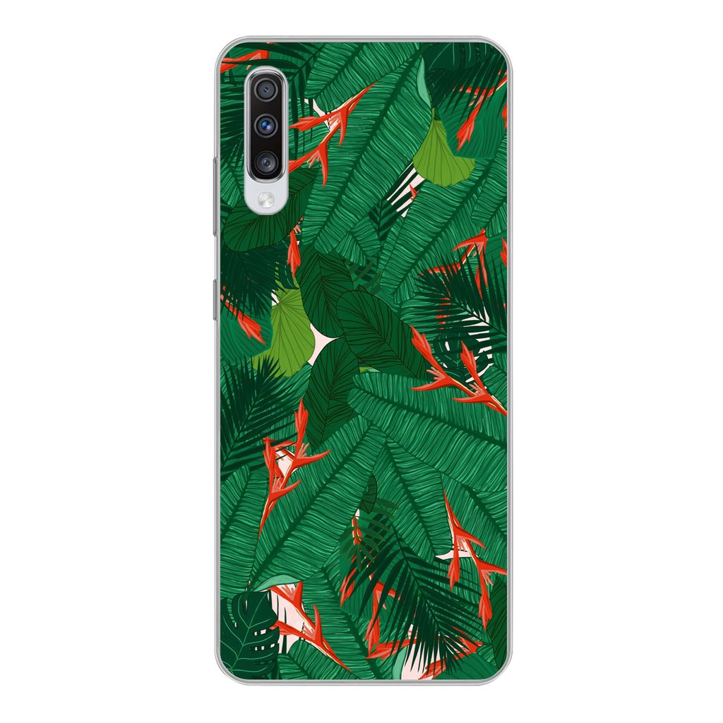 MuchoWow Handyhülle Schutzhülle Hülle für Samsung Galaxy A70 Blumen - Blätter - Muster Silikon Softcase Handy Hülle - Schutzhaube