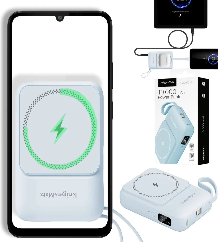 Power Bank MagSafe 10000 mAh bleu pour iPhone et smartphones KM0907