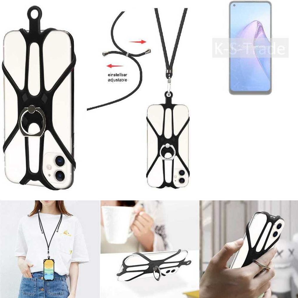 K-S-Trade 3in1 Handykette Handyband Handykordel Halsband Smartphone-Ring Handy-Ring kompatibel mit Oppo Reno8 Global Fingerhalterung Handyring