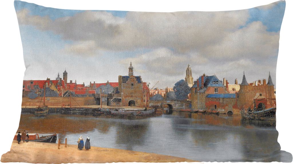 MuchoWow Zierkissen Sofakissen Wohnzimmer Dekokissen 60x40 cm Vermeer - Stadt - Alte Meister - Kunst - Kopfkissen - Polster mit Foto