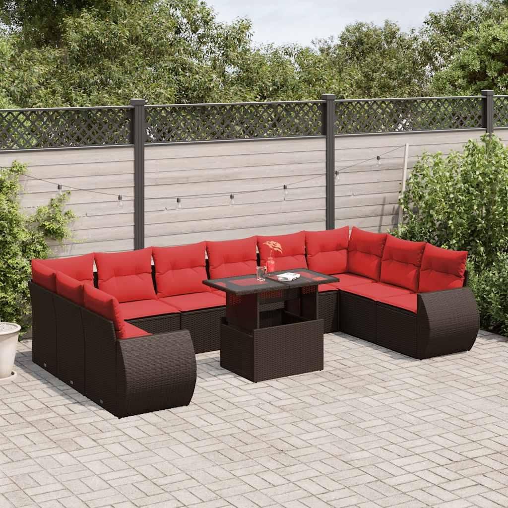 Maison Exclusive - 11-teiliges Gartensofa-Set mit Kissen, braun, Polyrattan