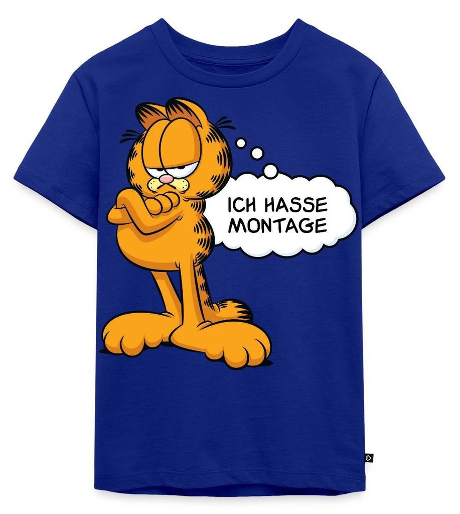 Spreadshirt Garfield Ich Hasse Montage Lustiger Spruch Kinder Premium T-Shirt, 110/116 (4 Jahre), Royalblau