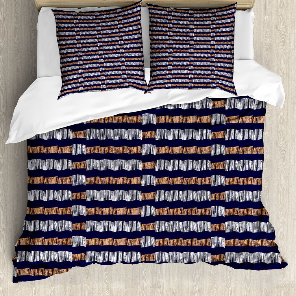 ABAKUHAUS Ethnisch Bettbezug, Abstraktes Motiv, Milbensicher Allergiker geeignet mit Kissenbezügen, 155 cm x 220 cm - 80 x 80 cm, Indigo Ginger Weiß