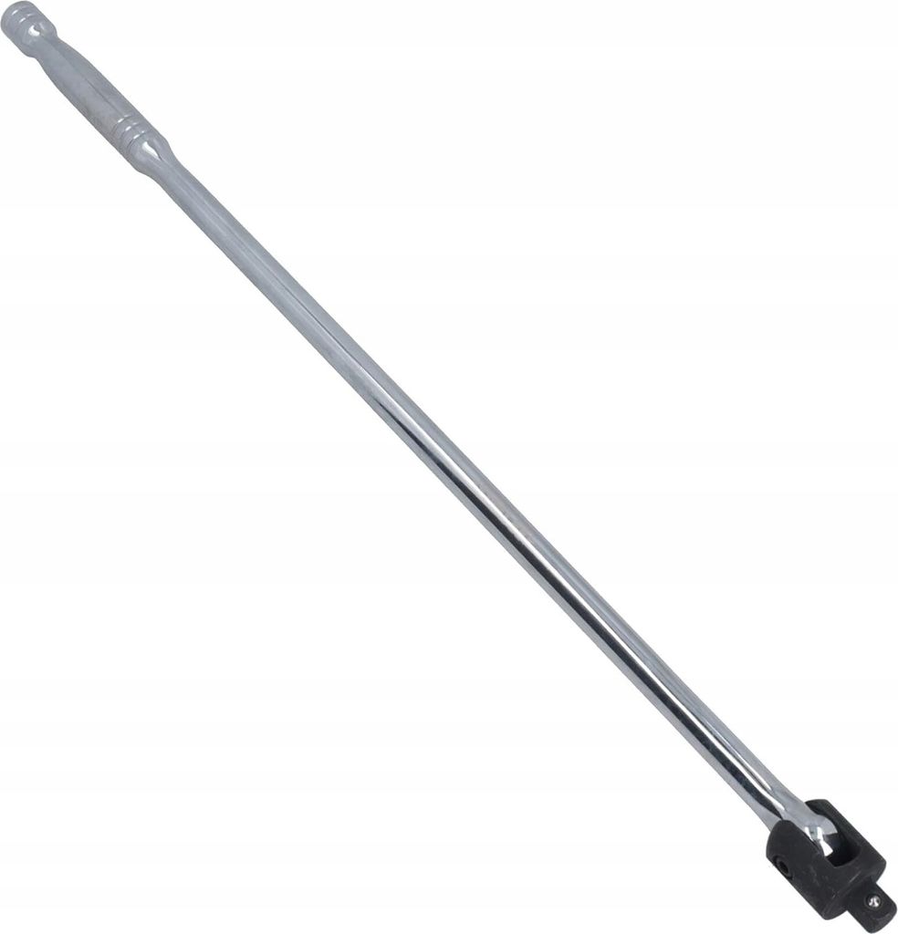A silver metal breaker bar with a black handle attachment is shown against a white background.