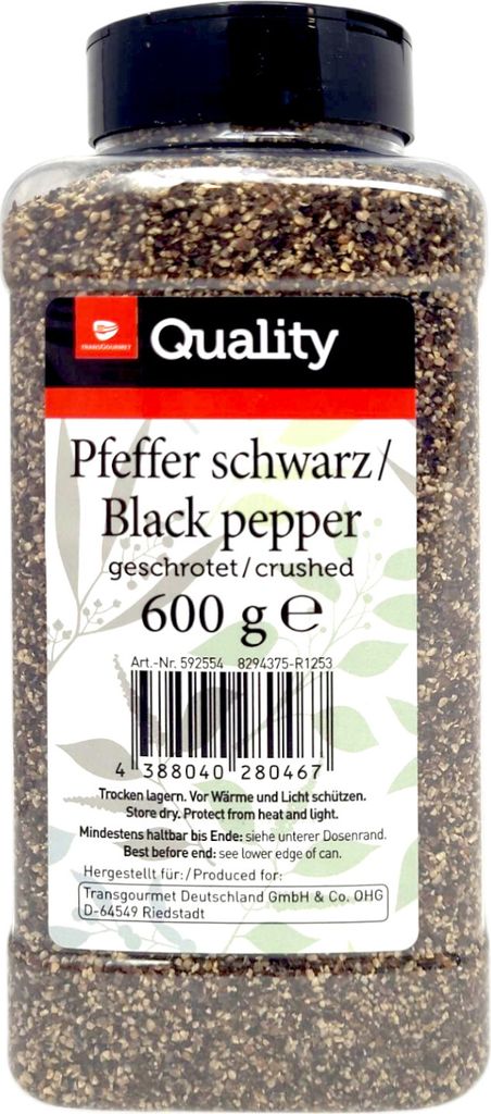 TGQ Pfeffer schwarz geschrotet 600g Dose Gewürz Produktbild 