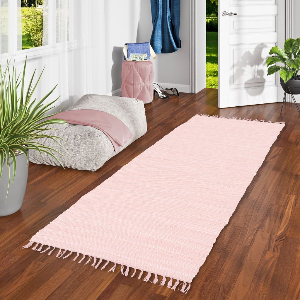 Baumwolle Natur Teppich Läufer Jolly Baumwolle Rosa, Größe:70x250 cm