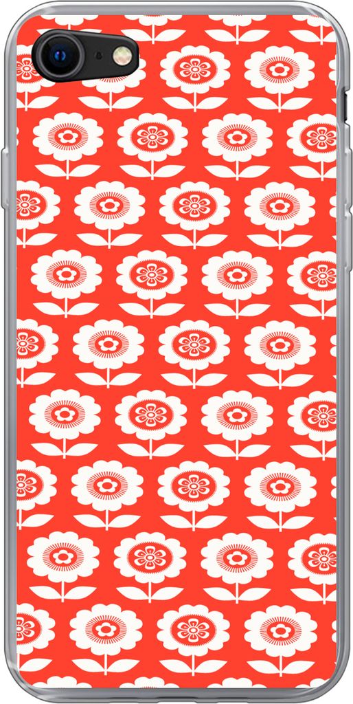 MuchoWow Handyhülle Schutzhülle Hülle für Telefoonhoesje iPhone 8 Blumen - Muster - Rot Silikon Softcase Handy Hülle - Schutzhaube