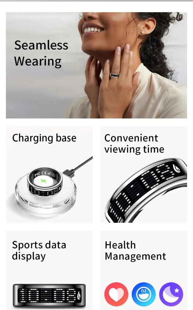 INF Smart Ring Argento 9: Anello Intelligente con Display e Ricarica - 16
