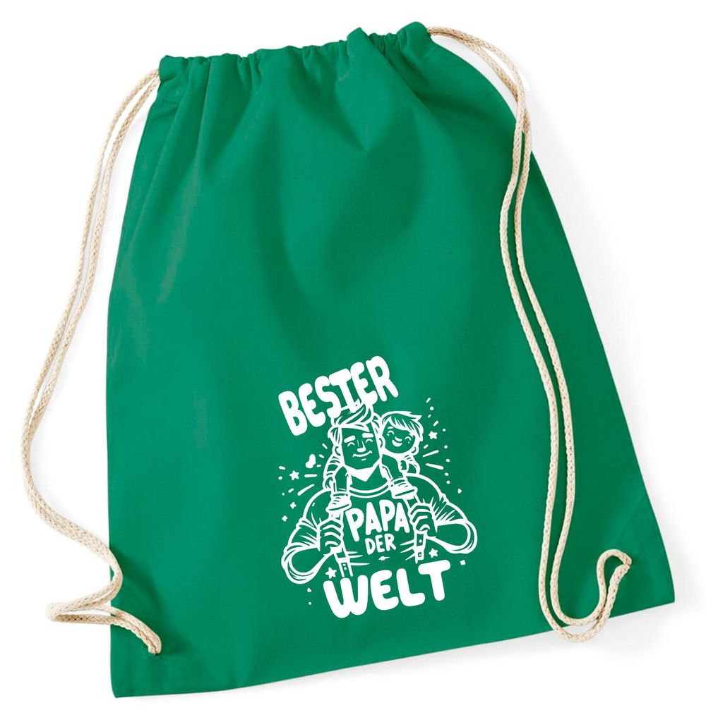 Huuraa Turnbeutel Bester Papa der Welt 12 Liter Kelly Green Baumwolle Rucksack Geschenkidee