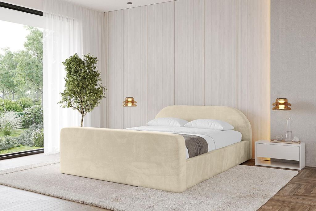ALTDECOR Polsterbett mit Bettkasten - TIVON-Z-v1 - 140x200 Beige - Bett mit Kopfteil und Fußteil, Boxbett ohne Matratze, Doppelbett mit Stauraum