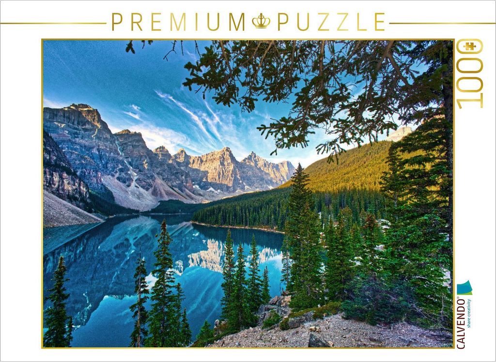 CALVENDO Puzzle Das beeindruckende Panorama über den Moraine Lake zeigt die ganze Schönheit der kanadischen Rocky Mountains. | 1000 Teile Lege-Gr...