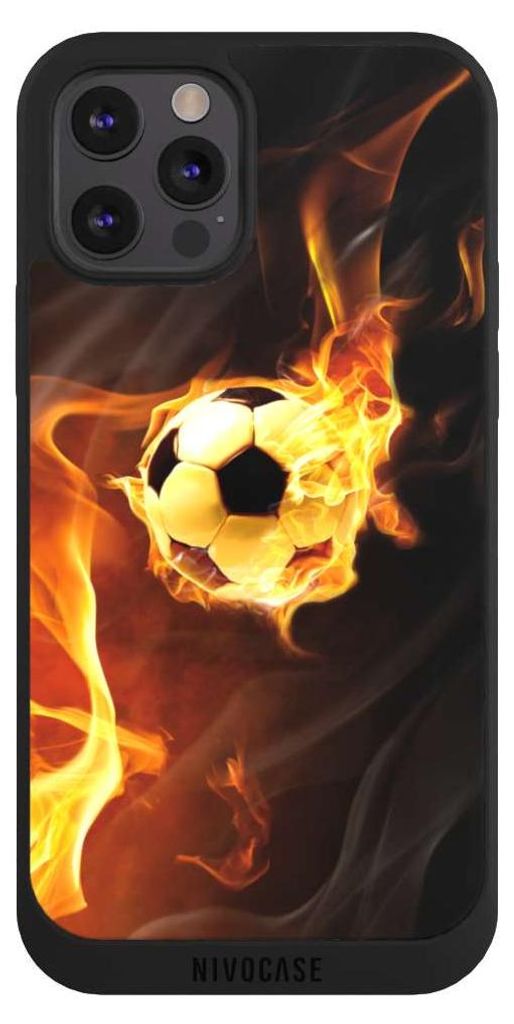 NIVOCASE Handyhülle für Apple iPhone 12 Pro Max Hülle NIVOpure Case Schwarz Ball Feuer Fußball
