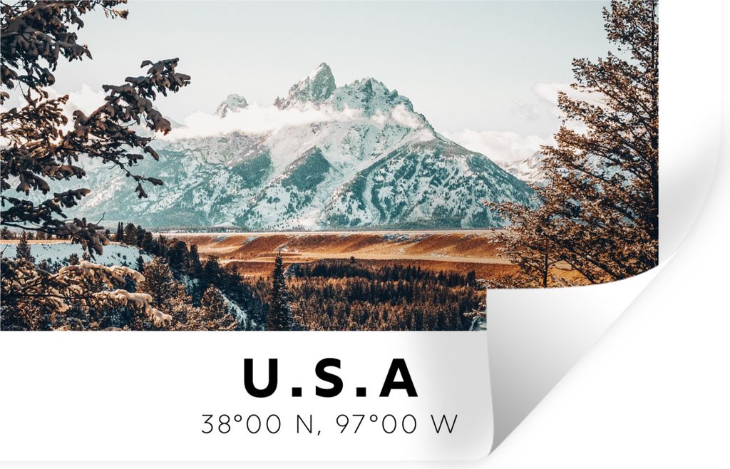 MuchoWow Wandtattoo Wandsticker Wandaufkleber Amerika - Berge - Winter - Wald 90x60 cm Selbstklebend und Repositionierbar - Aufkleber