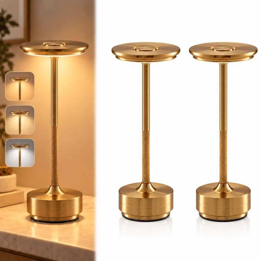 2er Set Kabellose Dimmbare LED Akku Tischleuchten, Touch Produktbild 