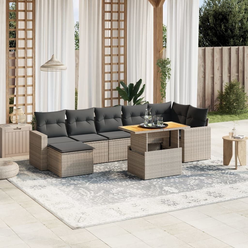 Grau 8-tlg. Garten-Sofagarnitur mit Kissen Grau Poly Rattan ,Design 2024 Neu