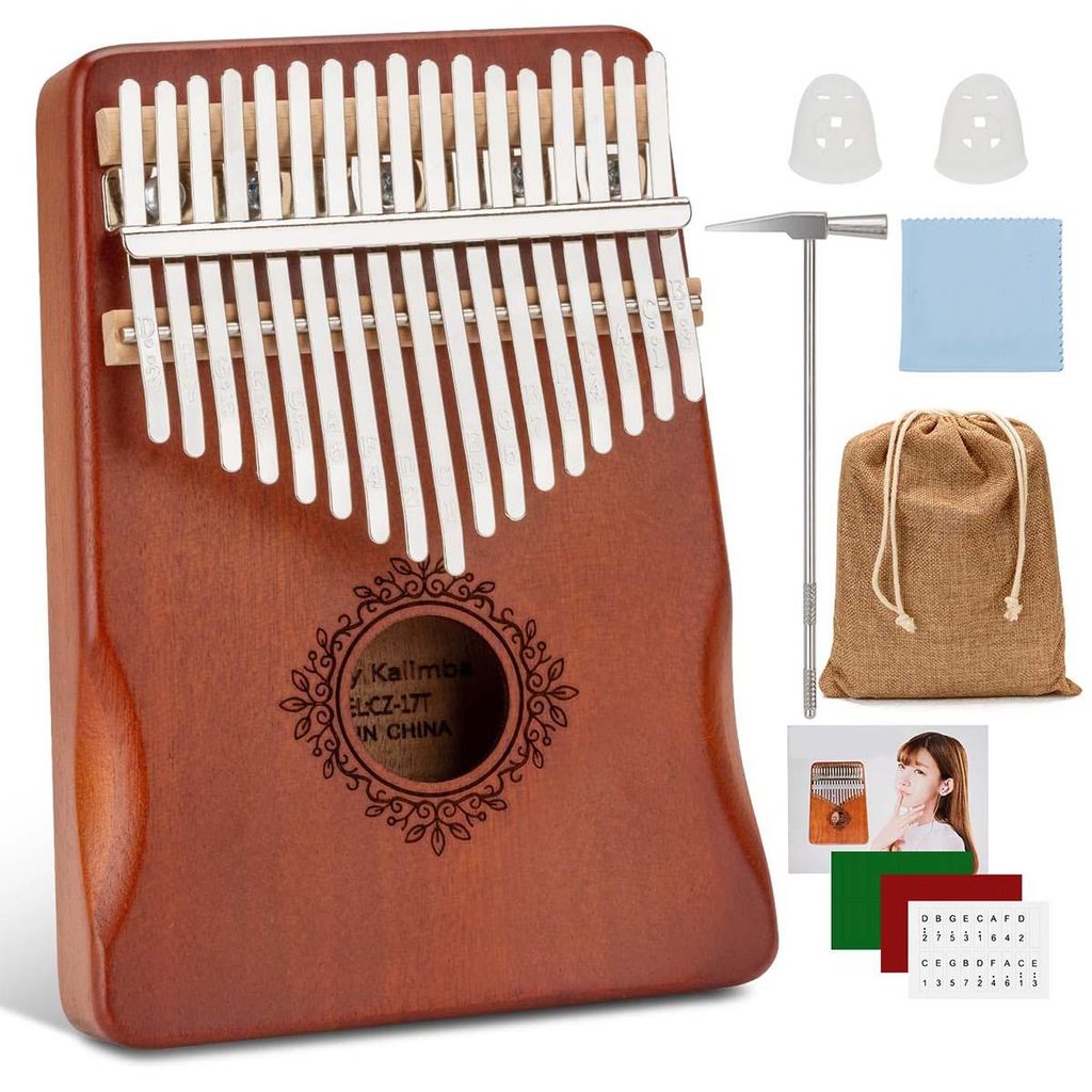Kalimba 17 Tasten, tragbares Daumenklavier, inkl. Stimmhammer & Anleitung, für Kinder & Anfänger