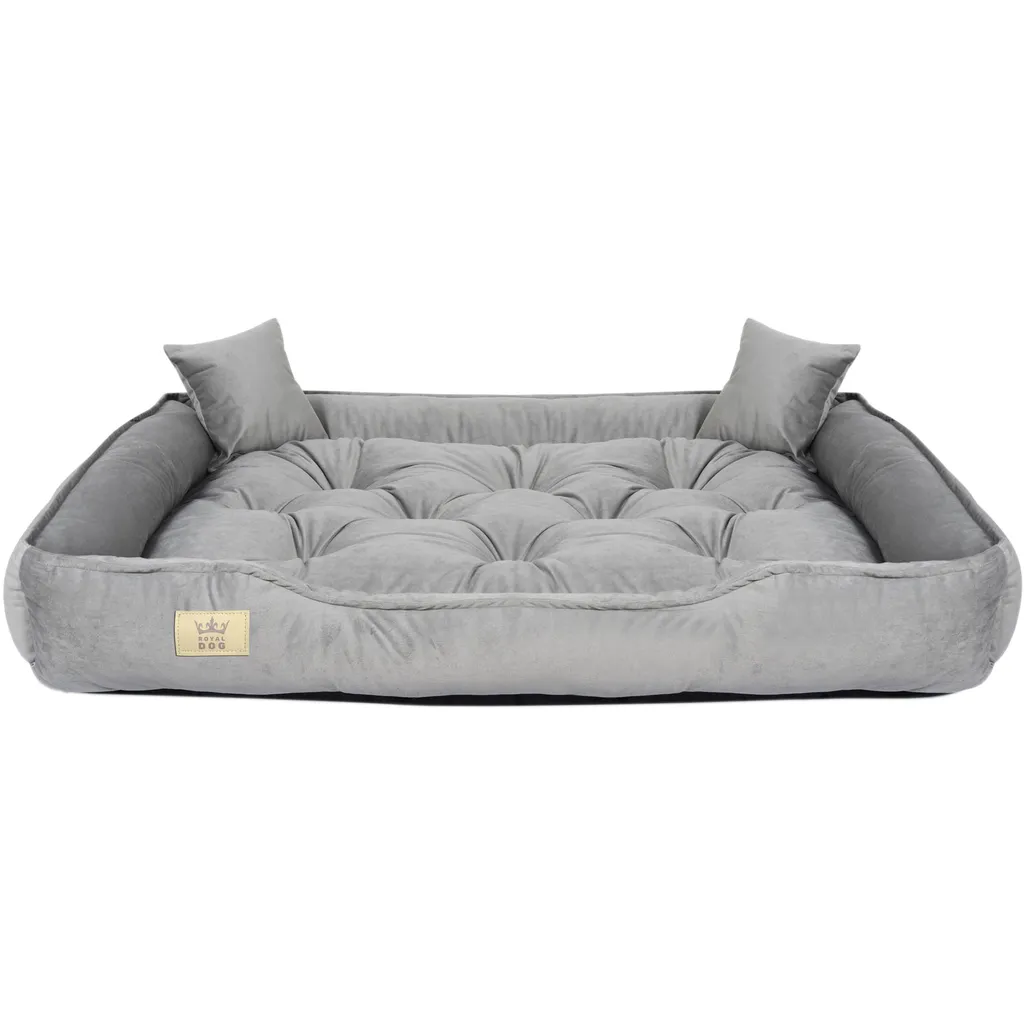 Lit pour chien en velours doux gris avec oreiller de couchage