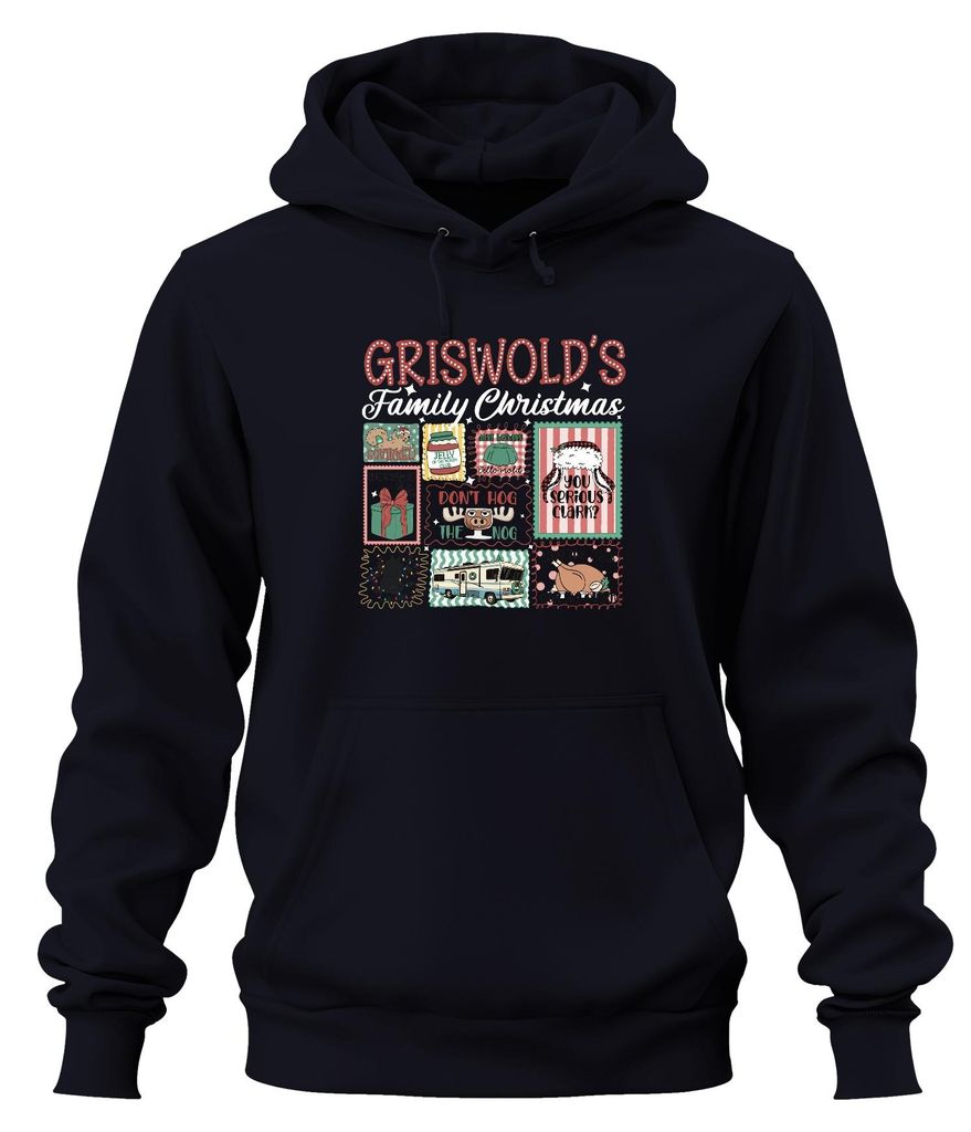 Griswold's Family Christmas Wohnmobil Rentier Lichterkette Retro Uni Hoodie Kapuzenpullover, Navy, 3XL