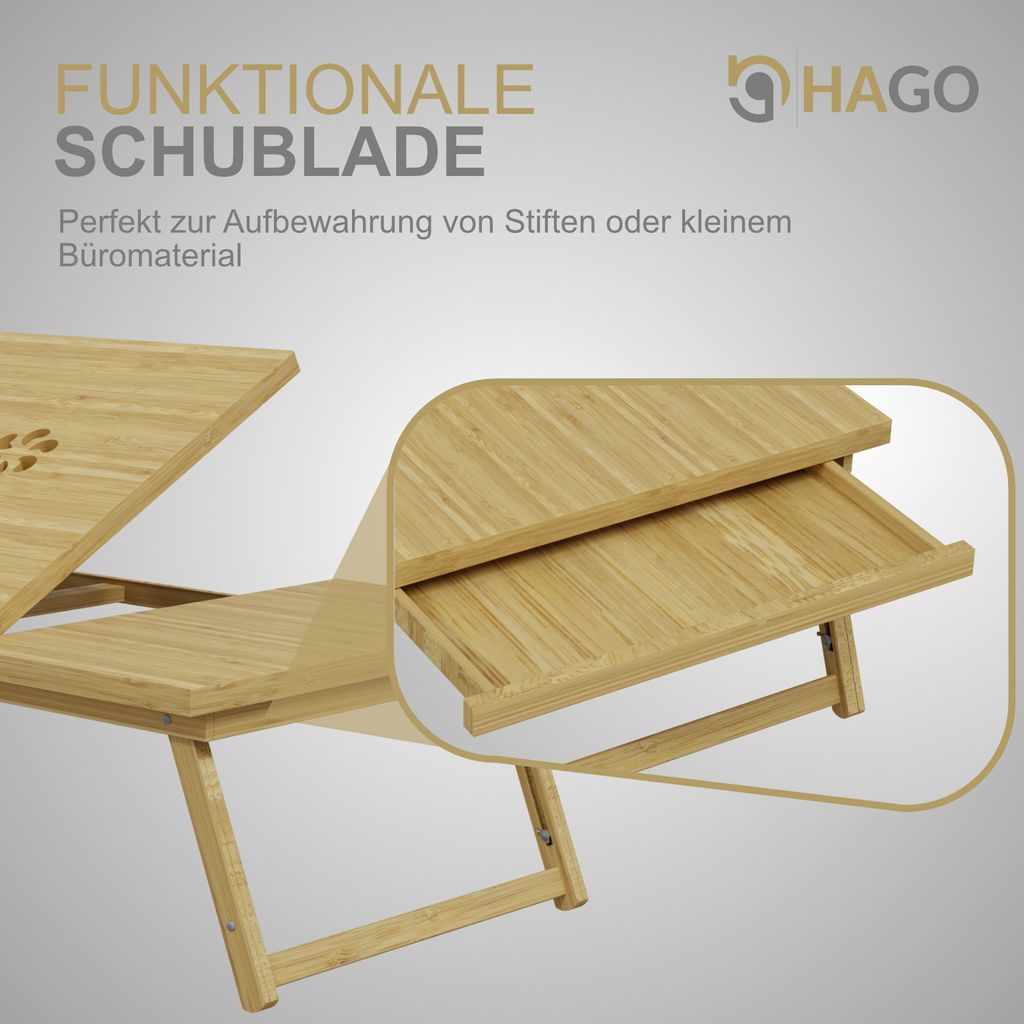 HAGO24 Laptoptisch 54x34cm Bambus Lapdesk Notebooktisch Produktbild 4