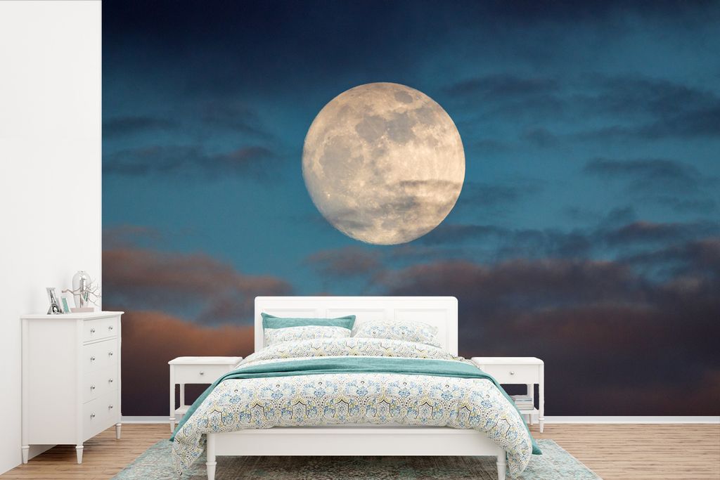 MuchoWow Fototapete für Wohnzimmer oder Schlafzimmer Wandtapete Vinyl Motivtapete Mond - Wolken - Nacht - 600x400 cm - Vinyltapeten