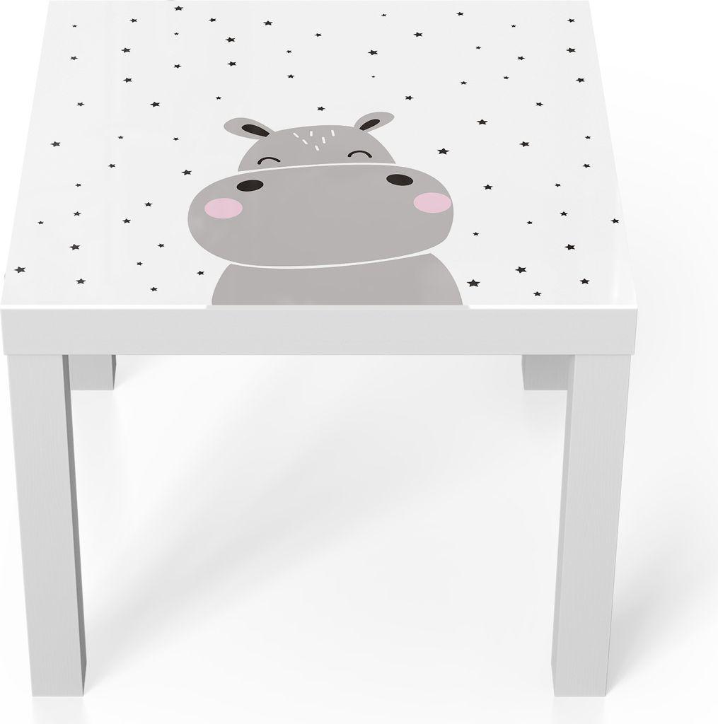 DEQORI Couchtisch 55x55 cm Weiß 'Hippo unter Sternen' Glas Beistelltisch Glastisch modern
