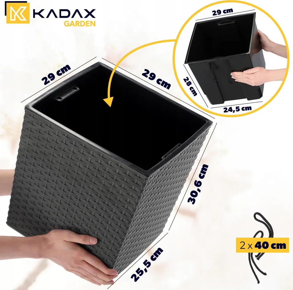 Cache-pot graphite 30cm résistant avec insert de plantation intégré - 2