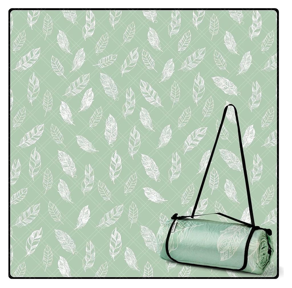 Wasserdichte und waschbare Picknickdecke, sandfreie Stranddecke XXL, isolierte Campingdecke mit wasserdichter Unterseite (Grün, 200 x 200 cm)