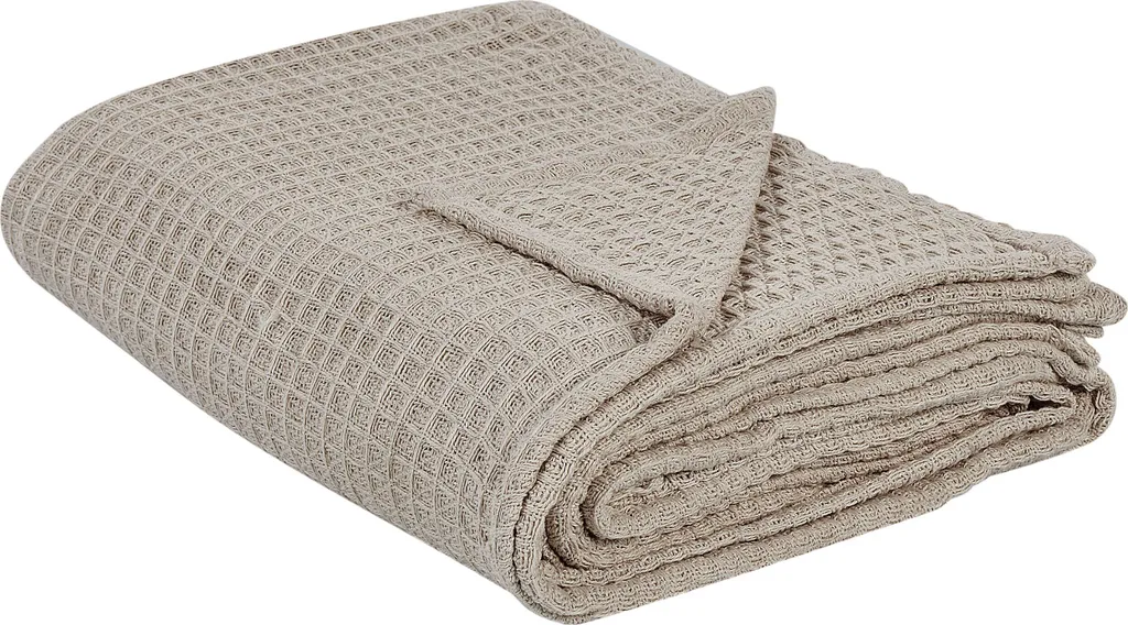 BELIANI Couverture Taupe en Coton 200 x 220 cm Gaufrée pour Lit et Salon