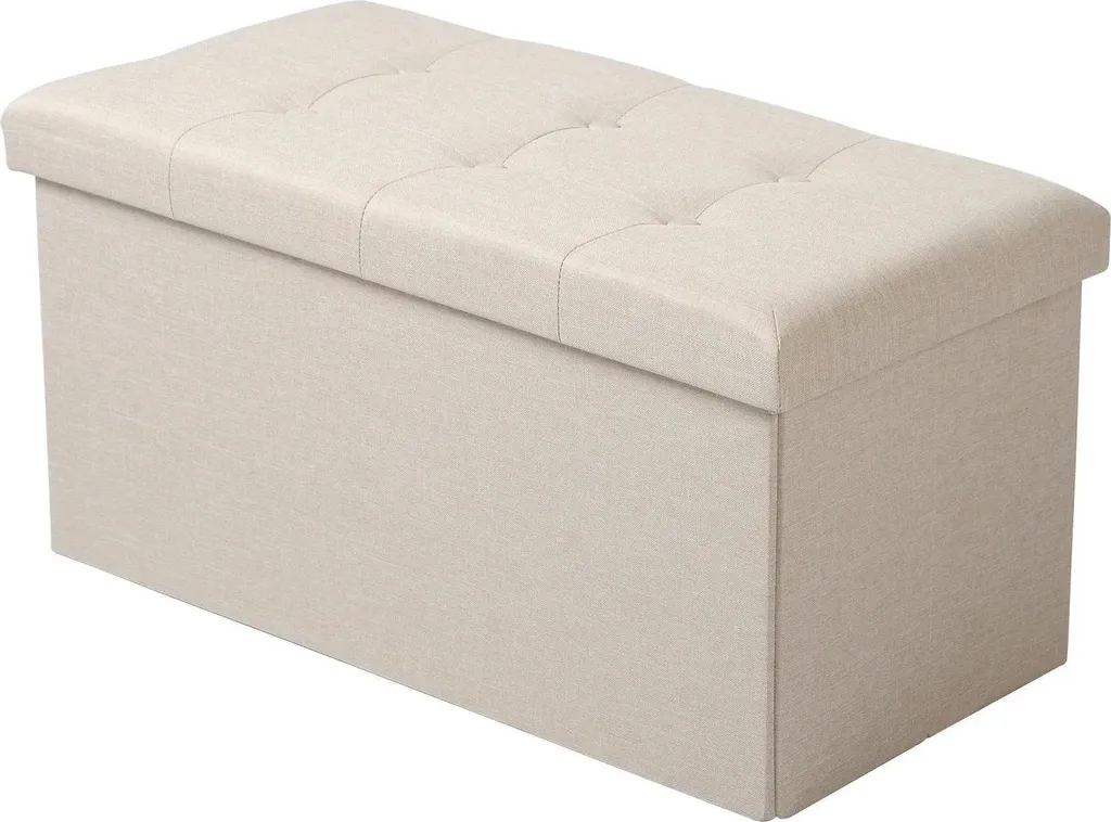 Panca Portaoggetti Lino 76cm Crema | Seduta Imbottita Pieghevole