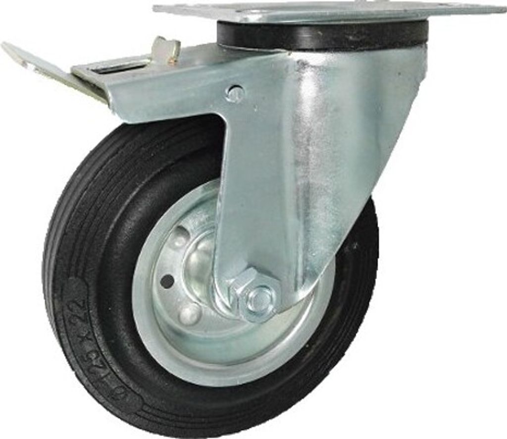 Metal-Gummi-Räder Ersatzrad Gummi 125mm / 80kg in kippbaren Gehäusen mit Bremse, Vollgummireifen Stahl-Felgen Transportrollen (25MH)